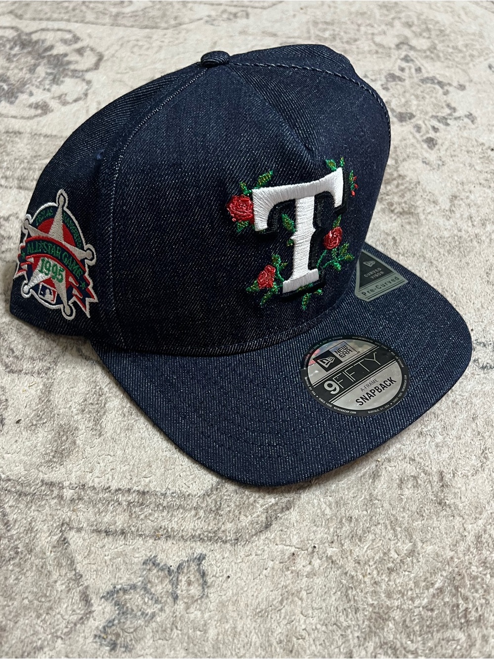 New Era Texas Rangers Blue Denim Rose Pack 9FIFTY A-Frame snapback hat